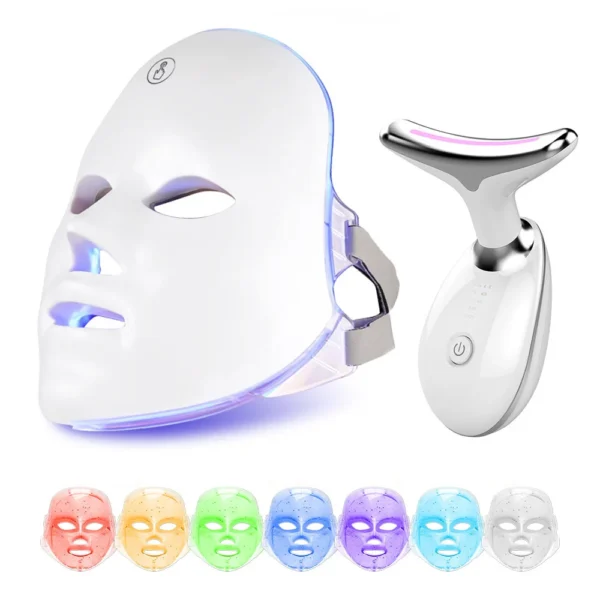 LED Facial Mask Photon Therapy Face Skin Care Mask Skin Rejuvenation + Face Massager EMS Photon Therapy Face Neck Lifting Beauty