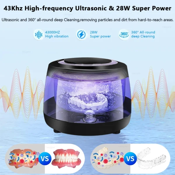 Ultrasonic Retainer Cleaner 43kHz Professional UV Cleaner for Dentures Mouth Guard Aligner Jewelry Ultrasound Washing Machine - Image 3