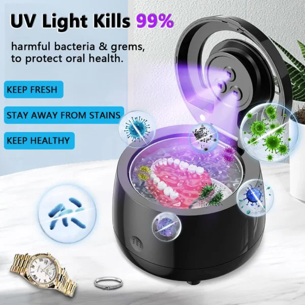 Ultrasonic Retainer Cleaner 43kHz Professional UV Cleaner for Dentures Mouth Guard Aligner Jewelry Ultrasound Washing Machine - Image 5