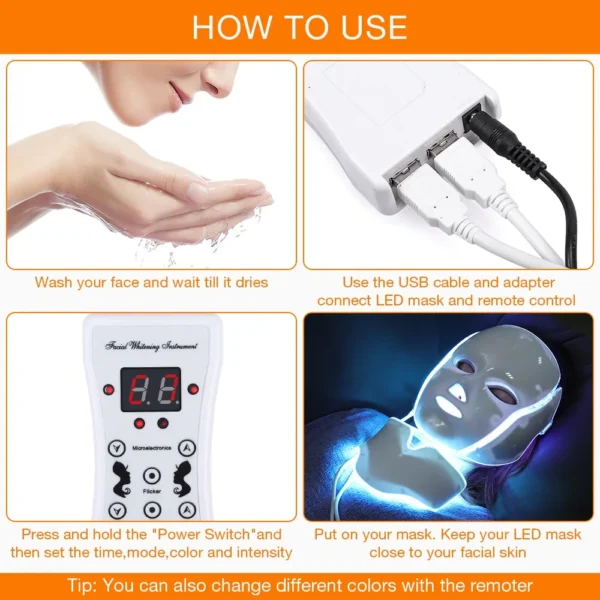 7 Colors LED Facial Mask with Neck LED Light Therapy Mask - Image 5