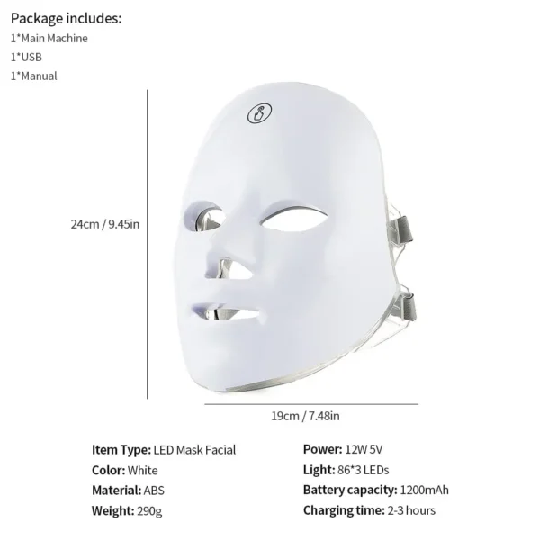 Rechargeable Facial LED Mask 7 Color Pdt Photon Therapy Firming and Whitening Skin Beauty Face Machine PDT Treatment Light - Image 4