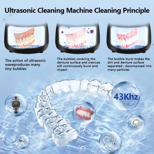 Ultrasonic Retainer Cleaner 43kHz Professional UV Cleaner for Dentures Mouth Guard Aligner Jewelry Ultrasound Washing Machine - Image 4